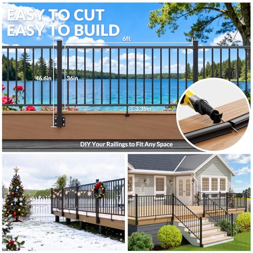 Egadis 2 Pack 36in H x 6ft W Modular Side Mount Aluminum Deck Railing Kit - color: Level 180D 6ft-P2