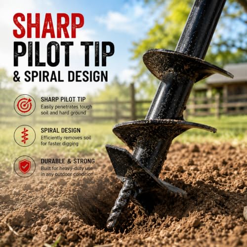 XtremepowerUS 4" Inch Auger Digging Bit for Post Holes Replacement Earth Digger Planting Drill Fence Hole Maker Grass Plant Hole Fit for 3/4" Shaft - size: 4"