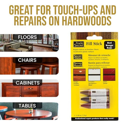 Wood Filler Scratch Repair Stick, Red Surfaces, Touch-Up Kit, 3-Pack - color: Red Tones