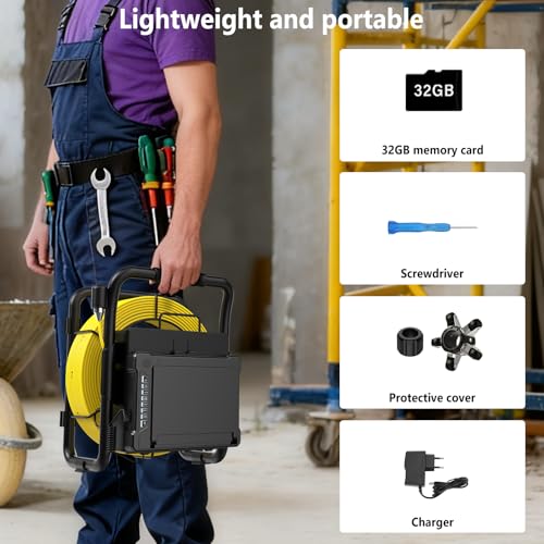 Sewer Camera 7 inch with Meter Marker, 100ft Pipe Endoscope with 32GB DVR, 20x Zoom, 12 LED Lights, IP68 Waterproof 23MM 1080P Camera for Pipe Inspection - size: Without Self leveling