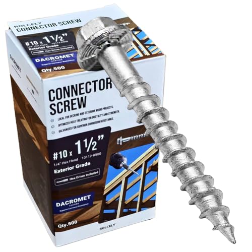 SD10112R500 Connector Screws, #10 x 1-1/2" Heavy-Duty Joist Hanger Screws, 1/4" Hex Head with 0.370"-Dia, Replace 10D Nails, Prem-Galvanized, Corrosion-Resistant and Wear-Resistant (500-Qty)