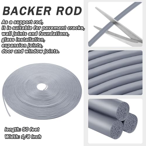 Frienda Backer Rod Foam Rubber Caulk Saver Concrete Expansion Joint Filler Weather Strip Seal for Gaps and Joints (Grey,1/8 Inch X 50 ft) - color: Gray, size: 1/8 Inch x 50 ft