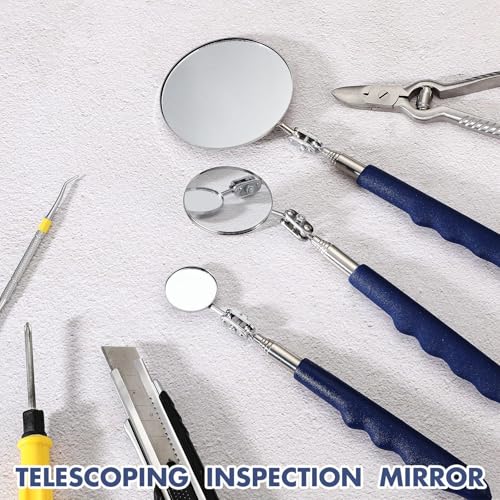 Copkim 3 Pcs Telescoping Inspection Mirror Extendable Long Handle,Blue - color: Blue
