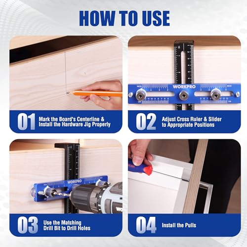 WORKPRO Cabinet Hardware Jig, Adjustable Cabinet Handle Template