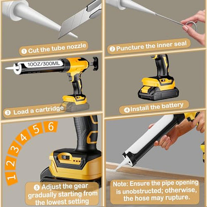 Cordless Caulk Gun Compatible with Dewalt 20V Battery (No Battery) 10 Oz Electric Caulking Gun,6 Adjustable Speeds, Anti-Drip,450LM LED Light for Sealing Tiles,Floors,Sinks,Sealing