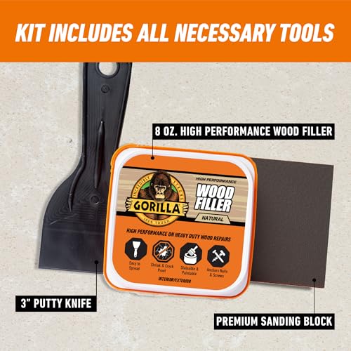 Gorilla All Purpose Wood Filler Kit, with Putty Knife and Sanding Block - size: 1 - Pack
