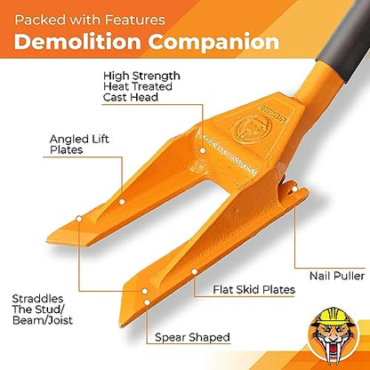 30” Demolition Pry Bar & Crowbar – Oval Handle Wrecking Bar for Ceiling & Wall Demo – Heavy Duty Nail Puller Tool for Contractors, Firefighters & Home Renovations - size: 30" Oval