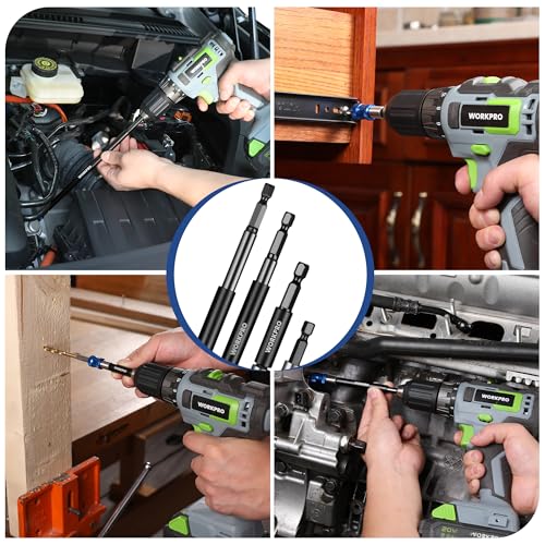 WORKPRO 4-Piece Drill Bit Extension Set, 2-3/8", 4", 6", 12" - size: 2-3/8", 4", 6", 12''