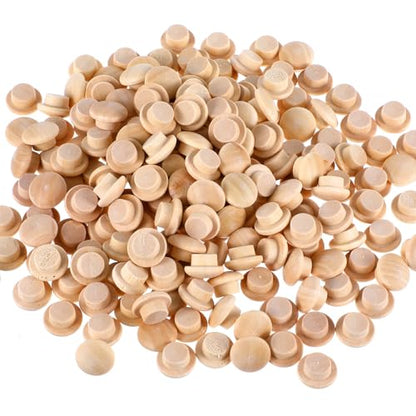 200 Pcs Wood Plugs for Screw Holes, 3/8 Inch Hardwood Hole Plugs, Mushroom-Shaped Wooden Screw Covers for Locking Holes (Natural Wood Color)