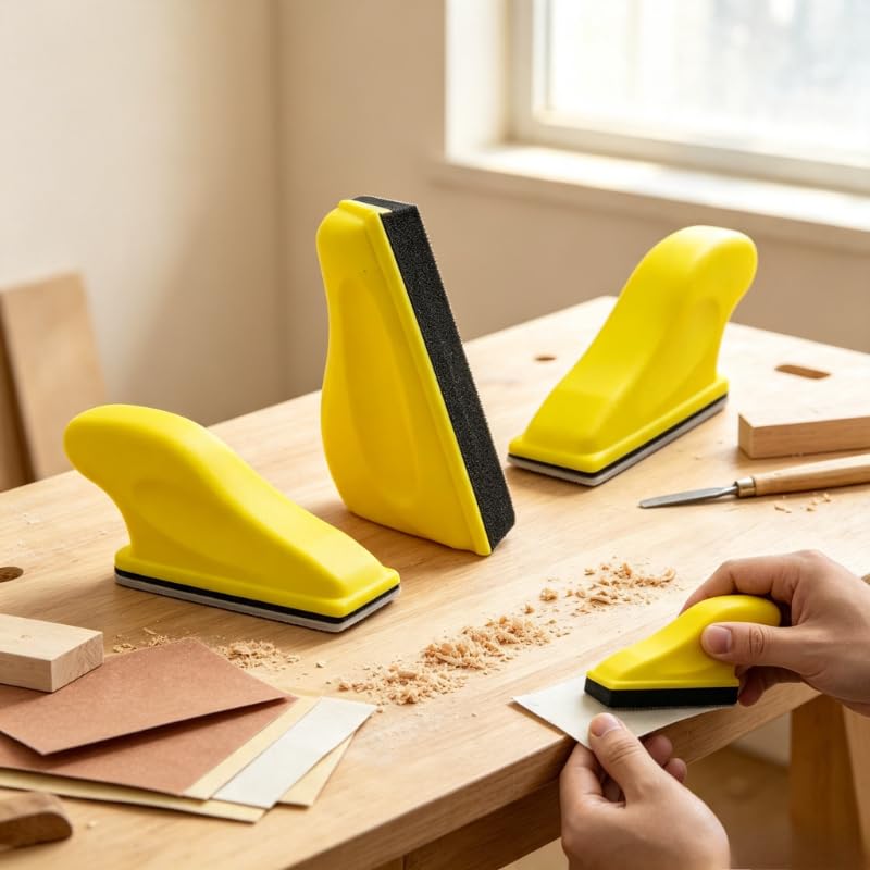 Micro Hand Sanding Block Mini Foam Sander Hook And Loop Backing Plate (Yellow) - color: Yellow