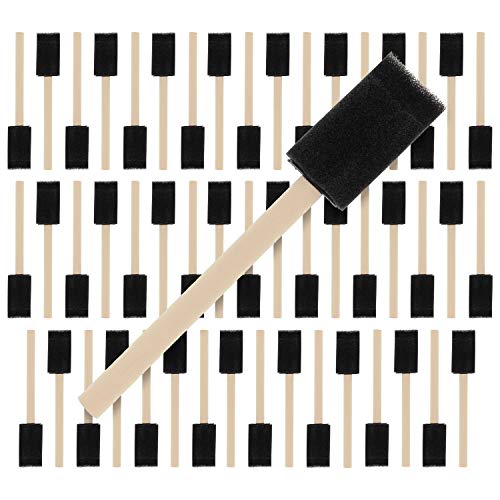 US Art Supply 1 inch Foam Sponge Wood Handle Paint Brush Set, 50-Pack