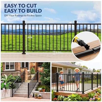 Egadis 1 Pack 42 in x 5 ft Modular Aluminum Porch and Deck Railing Kit - color: Level 5ft - 1Pack