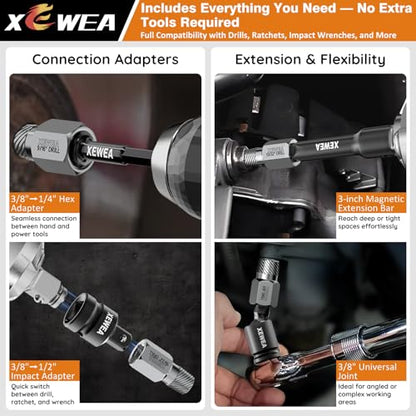 XEWEA 22PCS 3/8" Drive Screw Extractor Set, Bolt Remover Kit - size: 22PCS