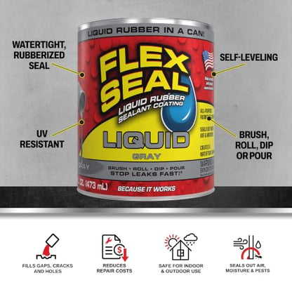 Flex Seal Liquid Rubber Sealant Coating, Waterproof, Gray, 16 oz - color: Gray, size: 16 oz