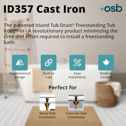 OS&B ID357 Cast Iron Island Tub Drain Testable Rough-In, 2-Inch IPT Threads - style: ID357 - Cast Iron