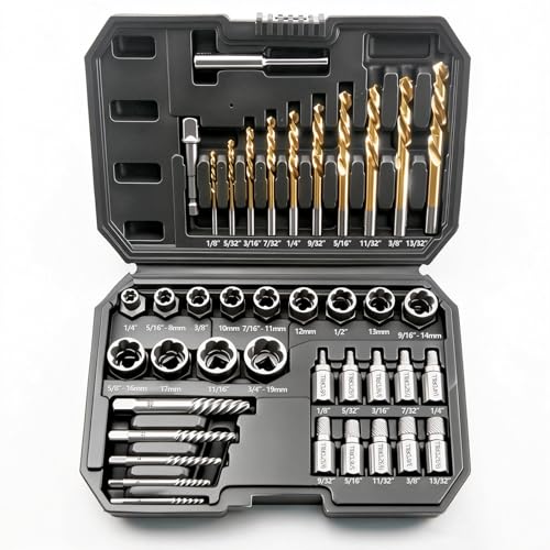 40Pcs CR-MO Screw & Bolt Extractor Set with Left Hand Drill Bit, 2-in-1 Multi-Spline Lug nut Remove,Easy Out Broken Bolt Remover Reverse,Stripped Fastener Tool for Stripped, Rounded, Damaged - color: 40pcs-screw & Bolt Extractor