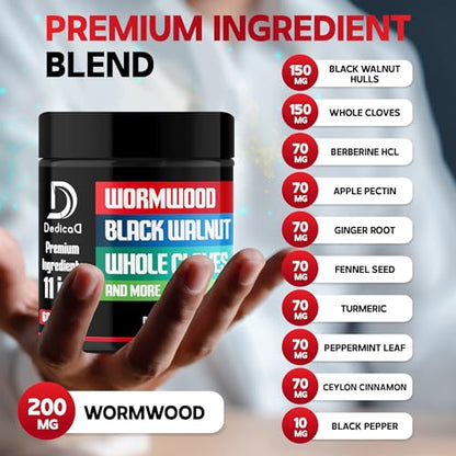 DEDICAD Wormwood Capsules Supplement - Extracted from Black Walnut, Cloves, Turmeric, Apple, Berberine HCl & More - 11 Ingredients Combined for Immune System, Body Management - 60 Capsules - size: 60 Count (Pack of 1)