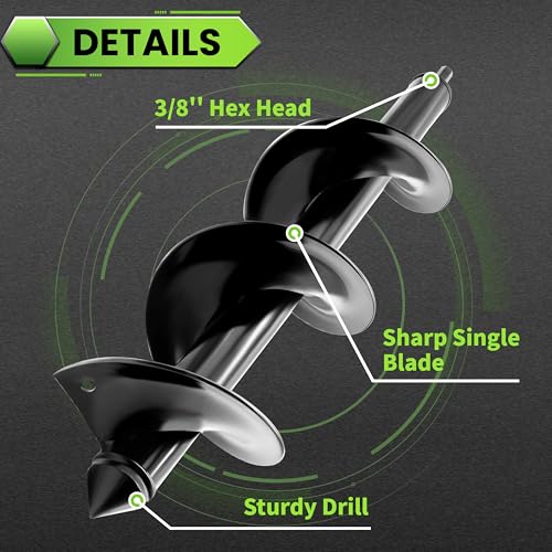 Auger Drill Bit for Planting - 3.5"X16" Heavy-Duty Garden Auger Spiral Drill Bit - Bulb Planter Tool & Auger Post Hole Digger - 3/8" Hex Drive Drill - color: black, size: 3.5"x16"