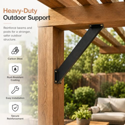 2 Pcs 45 Degree Angle Support Brackets, Heavy Duty Connector Brace for 4x4 Wood Posts and Beams, Black Powder-Coated Steel Corner Joint for Pergola, Gazebo, Tree House, Patio & Cabin