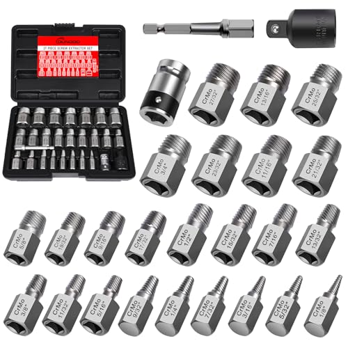 27Pcs Upgrade Screw Extractor Set, Bolt Extractor Kit, Easy Out Bolt Extractor Set, Hex Head Multi-Spline for Removing Stripped, Rounded, Damaged, Broken Screws, Bolts, Studs - size: 27PCS