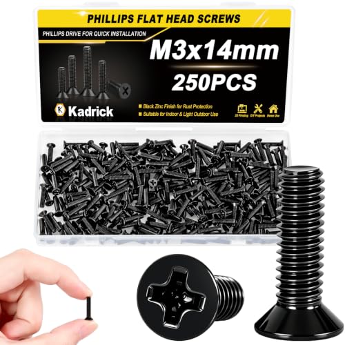KADRICK M3 x 14mm Countersunk Screws, 250PCS, M3 Flat Head Screws - size: M3x14mm 250PCS