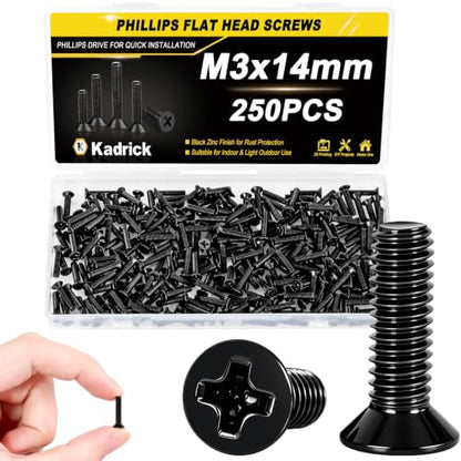 KADRICK M3 x 14mm Countersunk Screws, 250PCS, M3 Flat Head Screws - size: M3x14mm 250PCS