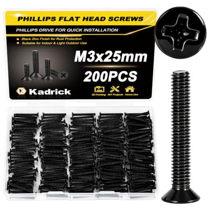 KADRICK M3 x 25mm Countersunk Screws, 200PCS, M3 Flat Head Screws - size: M3x25mm 200PCS