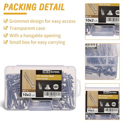304 Stainless Steel Wood Screws, Flat Head T25 Torx Drive Deck Screws, #10x2-1/2 Inch for Wood, Decking and Fence, 1lb - size: 10x2-1/2'', style: 1lb