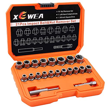 XEWEA 21PCS Bolt Nut Extractor Set, 3/8" Drive Easy Out Socket Remover - size: 21PCS