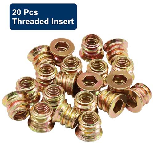 Piutouyar 20 Pcs M6x10mm Threaded Inserts Nuts for Wood - size: M6x10mm