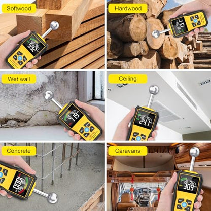MESTEK Wood Moisture Meter for Non-Destructive Moisture Detection in Drywall, Wood, and Masonry, Moisture Tester with Backlit Color LCD Display & Alarm Function, Detects up to 20-40mm Below Surface