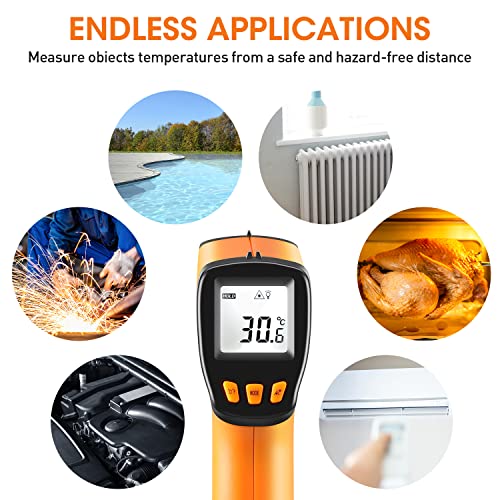 Infrared Thermometer Gun for Cooking, Laser Thermometer Temperature Gun with Adjustable Emissivity, Temp Gun Thermometer, Infrared Laser Thermometer Gun for BBQ, Pizza Oven -58℉～788℉ - color: Orange