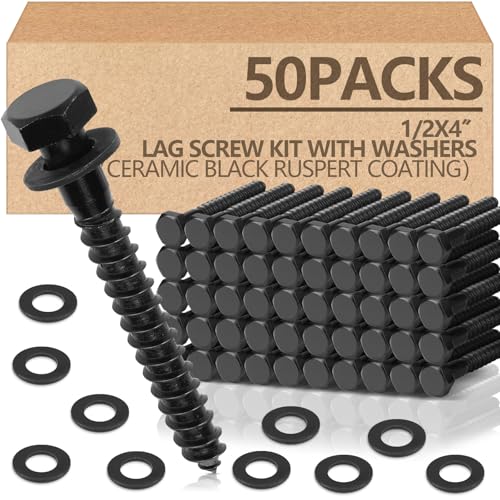 Tandefio 50 Pack 1/2'' X 4'' Lag Bolts Screw with Washer Galvanized, Black - size: 1/2''x 4''