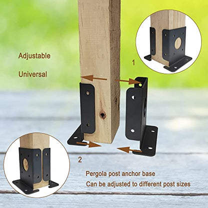 8Pcs Adjustable 4x4 Fence Post Anchor Base Brackets Floor Flange Heavy Duty Solid Pergola Post Base Brackets kit for Deck Handrail Railing Mailbox