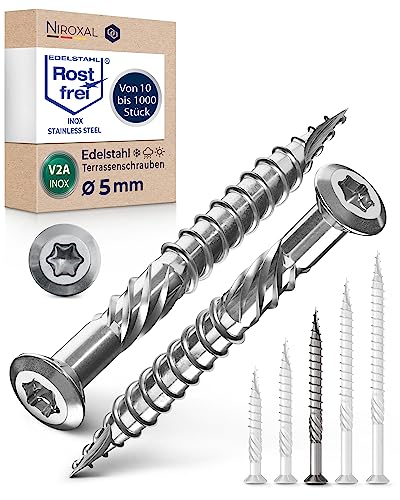 #10-2-3/8″ Deck Screws 5x60 mm Stainless Steel A2 Exterior Rust Resistant Screw 5mm Strong 50 Piece Wood Screws Torx 60mm Long Wood Srew - size: 60 mm ≈ 2.36 in