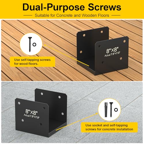 8x8 Stainless Steel Post Base,2Pcs Deck Concrete Support Anchor Bracket - size: 8x8