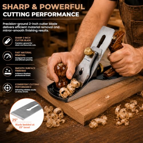 EX-XO No.4 Bench Hand Plane, 9-Inch Wood Planer with 2-Inch Cutter