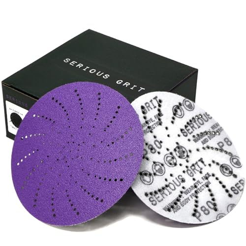 Serious Grit - 5-Inch P80 Grit Ceramic Multi-Hole Sanding Discs - 50 Pack - size: 80 Grit