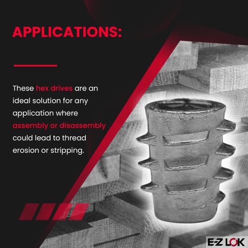 E-Z LOK Knife Thread Insert for Soft Wood, Hex Flush, 0.25-20, 100 ct - size: 1/4"-20 Internal Threads, 0.512"