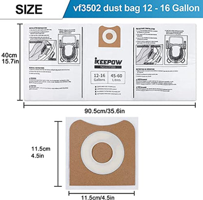 12 Pack VF3502 Shop Vac Bags, Compatible with Ridgid & Craftsman Vacuum - size: 12 Pack