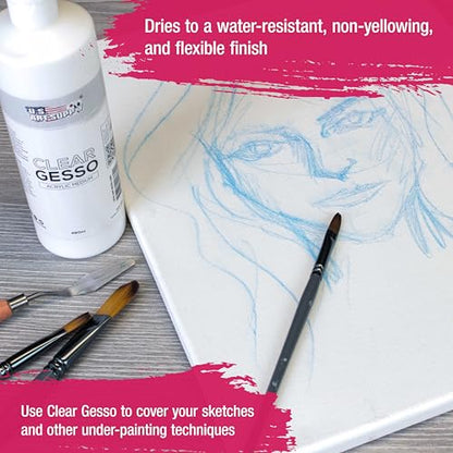 U.S. Art Supply Clear Gesso Primer (16oz) for Oil & Acrylic Painting - color: Clear