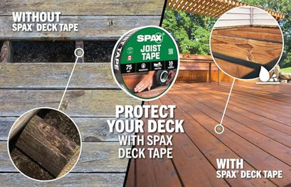 SPAX 1-5/8" x 75' Deck & Flashing Tape – Waterproof Joist Tape for Decks, Windows, Doors & Exterior Construction – UV Resistant 10 Years – Self-Adhering Wood Protection Barrier (16 pcs Bulk Pack) - size: 1-5/8" x 75' (16 PCs Bulk Pack)