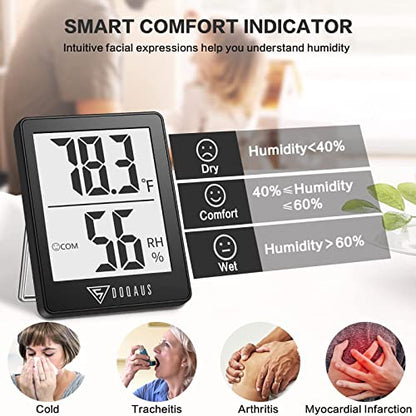 DOQAUS 2 Pack Digital Hygrometer Indoor Thermometer Humidity Meter - color: Black, size: 2 Pack