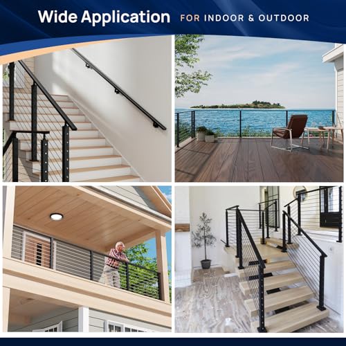 8FTx 2"x1" Aluminum Black Handrail with Self Drilling Screw Nylon End Caps - size: 8FT