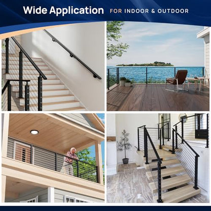 8FTx 2"x1" Aluminum Black Handrail with Self Drilling Screw Nylon End Caps - size: 8FT