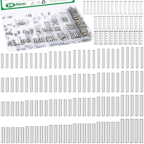 370Pcs 304 Stainless Steel Dowel Pins and Compression Springs Assortment Kit, M2 M3 M4 M5 Shelf Support Peg Pin Rod Fasten Elements