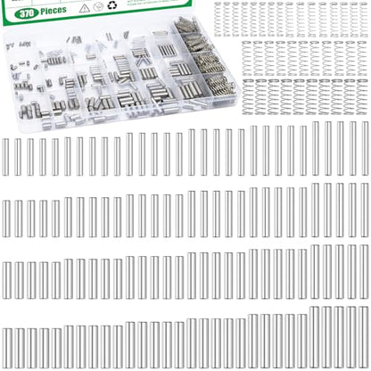 370Pcs 304 Stainless Steel Dowel Pins and Compression Springs Assortment Kit, M2 M3 M4 M5 Shelf Support Peg Pin Rod Fasten Elements