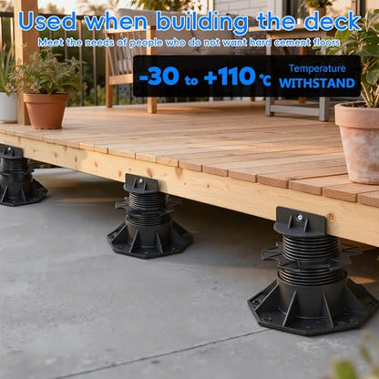20Pack Adjustable Deck Support Base – Heavy Duty 4600LBS Load Capacity PP Pedestal System, Easy Leveling Joist Support for Patio, Walkway, Shed, Outdoor Wood & Composite Flooring Black