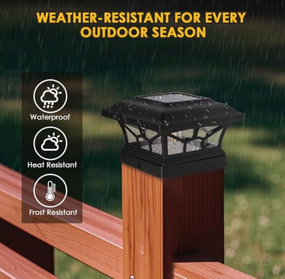 2 Pack Solar Post Cap Lights Outdoor Waterproof, Dual Light, Black - style: Classic Black