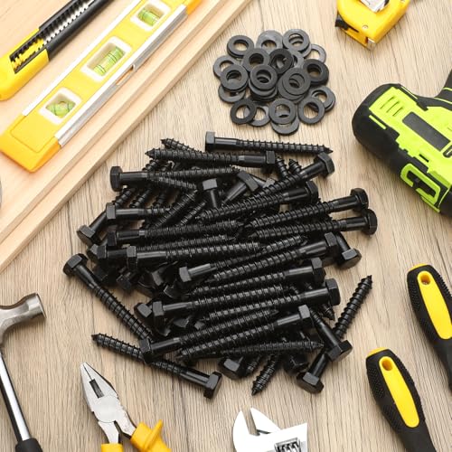 Tandefio 100 Pack 1/2''X 4'' Lag Bolts Screw with Washer Galvanized, Black - size: 1/2''x 4''